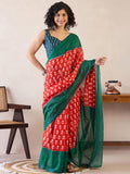 Mellifluous 1-Minute Ready To green&redmul cotton  Saree