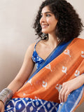 Assemblage 1 Minute Ready To Wear Orange&blue  Mul Cotton Digital Printed Saree