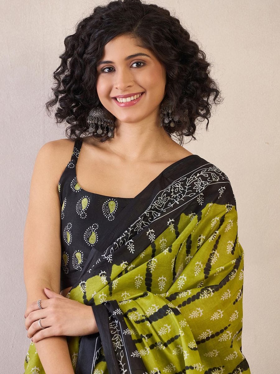 Capricious 1-Minute Ready To Wear  Green MUL COTTON  Saree