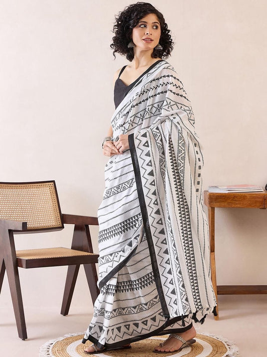 Jazzy 1-Minute Ready To Wear white mul cotton  Saree