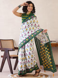 Luxuriant 1-Minute Ready To Wear Green&white  mul cotton  Saree