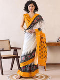 Engrossing 1-Minute Ready To Wear yellow&white mul cotton Saree