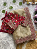 New Designner beautiful party wear Cream color soft jimichu fabric On Beautiful border Embroidery Saree