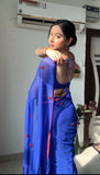 One-Minute Ready Blue Color With Embroidery Work Georgette Saree – Style Meets Convenience!