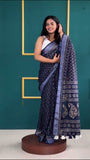 One-Minute Wonder: Stylish Blue Cotton Saree for Every Occasion