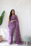Purple Color One-Minute Saree – Georgette Fabric for Stunning Drapes.