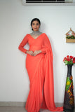 Lightweight Ready-to-Wear Plain Orange Color Georgette Saree
