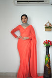 Lightweight Ready-to-Wear Plain Orange Color Georgette Saree