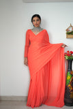 Lightweight Ready-to-Wear Plain Orange Color Georgette Saree