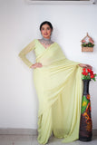 Lightweight Ready-to-Wear Plain Lemon Color Georgette Saree