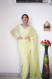 Lightweight Ready-to-Wear Plain Lemon Color Georgette Saree