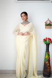Lightweight Ready-to-Wear Plain White Color Georgette Saree