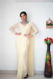 Lightweight Ready-to-Wear Plain White Color Georgette Saree