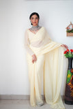 Lightweight Ready-to-Wear Plain White Color Georgette Saree