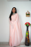 Lightweight Ready-to-Wear Plain Pink Color Georgette Saree