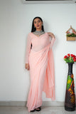Lightweight Ready-to-Wear Plain Pink Color Georgette Saree