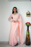 Lightweight Ready-to-Wear Plain Pink Color Georgette Saree
