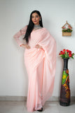 Lightweight Ready-to-Wear Plain Pink Color Georgette Saree
