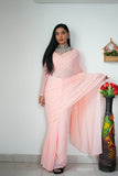 Lightweight Ready-to-Wear Plain Pink Color Georgette Saree