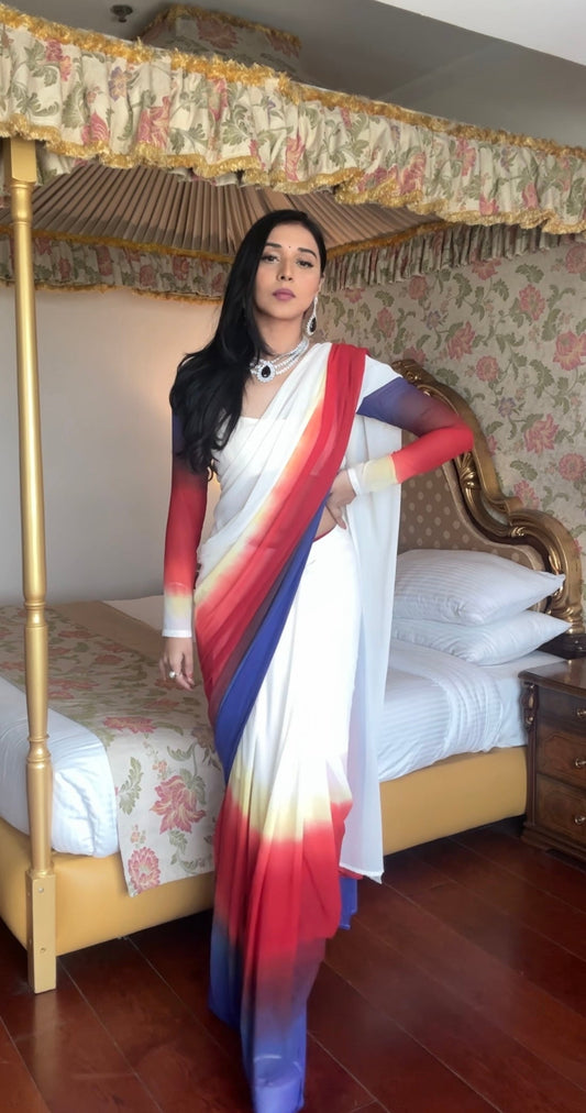 Bold and Beautiful Multi-Color Georgette Saree – Ready to Wear with Style