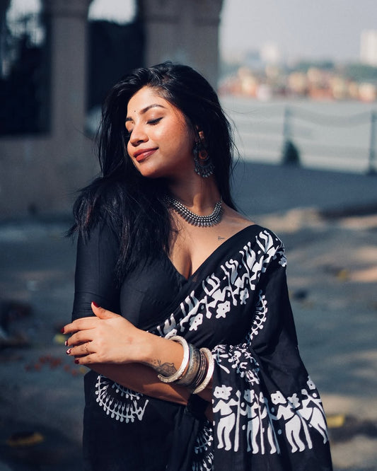 Amazing One-Minute Wear Printed Cotton Saree for Effortless Style and Comfort