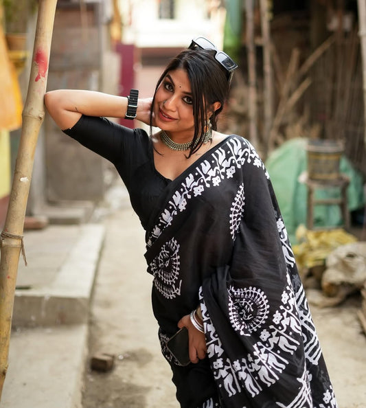 Amazing One-Minute Wear Printed Cotton Saree for Effortless Style and Comfort