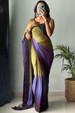 Beautiful 1-Minute Ready To Wear Mehndi and Blue Chiffon Silk Saree
