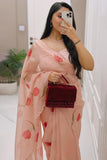 Charming 1-Minute Ready To Wear Peach Organza Silk Saree