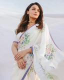 Attractive 1-Minute Ready To Wear White Satin Silk Saree