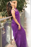 Glittering 1-Minute Ready To Wear Purple Georgette Saree