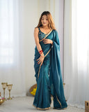 Forbearance 1-Minute Ready To Wear Blue Crush Silk Saree