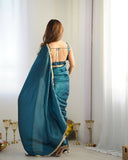 Forbearance 1-Minute Ready To Wear Blue Crush Silk Saree