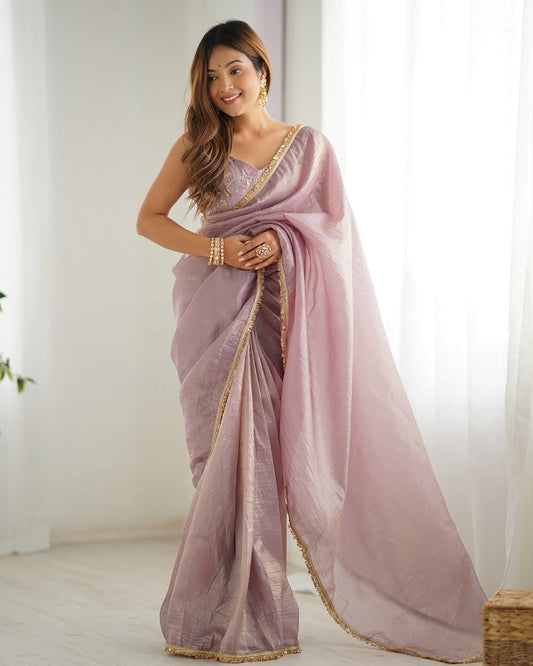 Fugacious 1-Minute Ready To Wear Lavender Crush Silk Saree