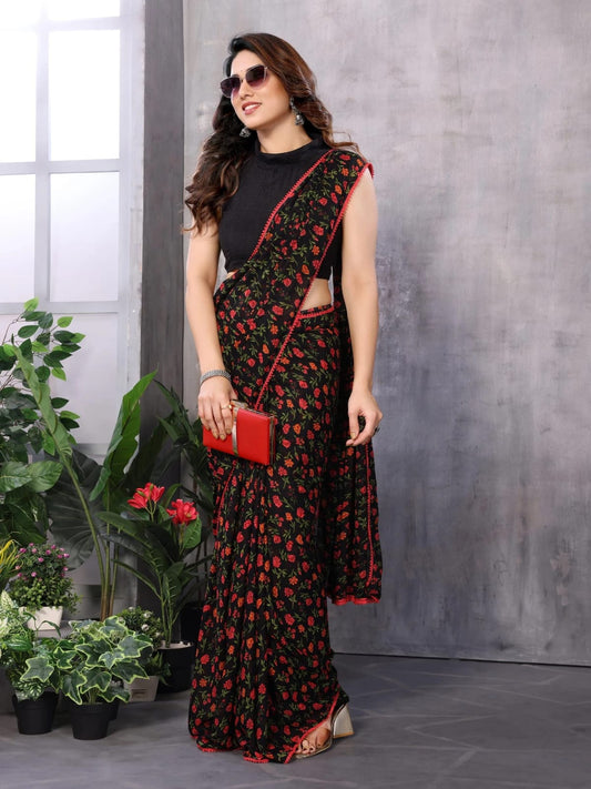 Assemblage 1-Minute Ready To Wear Black Georgette Saree