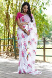 Evocative 1-Minute Ready To Wear Off White Georgette Saree