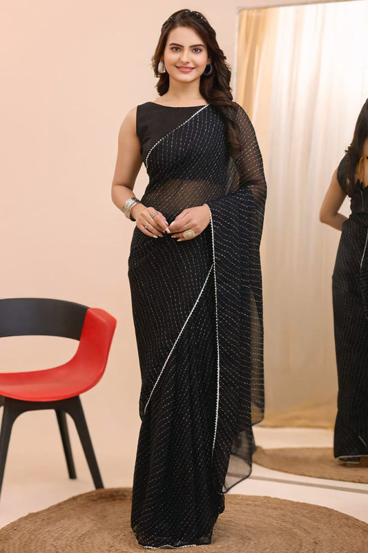 Denouement 1-Minute Ready To Wear Black Georgette Saree