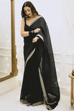 Adorning 1-Minute Ready To Wear Black Organza Silk Saree