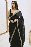 Adorning 1-Minute Ready To Wear Black Organza Silk Saree