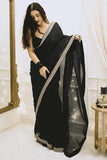 Adorning 1-Minute Ready To Wear Black Organza Silk Saree