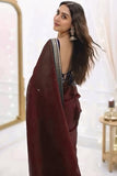 Effulgent 1-Minute Ready To Wear Maroon Organza Silk Saree