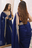Gossamer 1-Minute Ready To Wear Navy Blue Organza Silk Saree