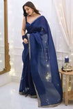Gossamer 1-Minute Ready To Wear Navy Blue Organza Silk Saree