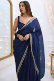 Gossamer 1-Minute Ready To Wear Navy Blue Organza Silk Saree