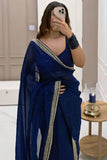 Gossamer 1-Minute Ready To Wear Navy Blue Organza Silk Saree