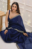 Gossamer 1-Minute Ready To Wear Navy Blue Organza Silk Saree