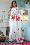 Gratifying 1-Minute Ready To Wear Off White Georgette Saree