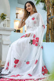 Gratifying 1-Minute Ready To Wear Off White Georgette Saree