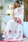 Gratifying 1-Minute Ready To Wear Off White Georgette Saree