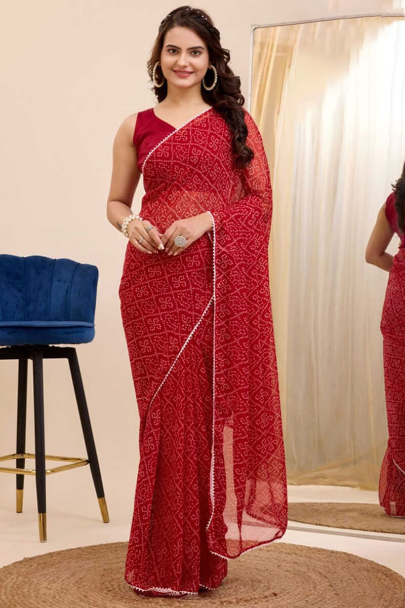 Dissemble 1-Minute Ready To Wear Red Georgette Saree