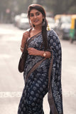 Charismatic 1-Minute Ready To Wear Navy Blue Cotton Saree